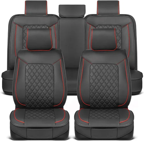 Miniatura 18 de MotorBox Haven Series - Fundas de asiento de piel de napa, para automóviles, edición Lux, fundas de asiento delantero con costuras de diamante