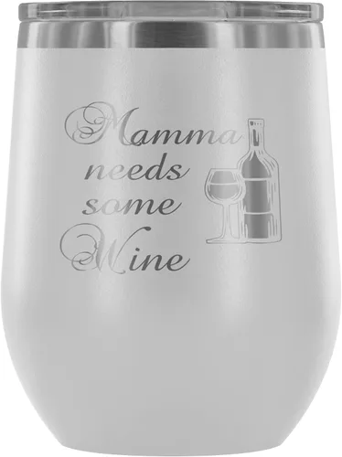 Miniatura 4 de Con aislamiento vaso de vino con tapa – Mamma necesita algo de vino – 12 oz vasos de vino de acero inoxidable de vidrio – doble pared aislado al