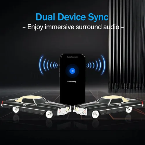 Miniatura 3 de Altavoz Bluetooth American Retro para automóvil, modelo de automóvil retro con rueda móvil, estéreo HD, emparejamiento TWS, luz ambiental LED, carga