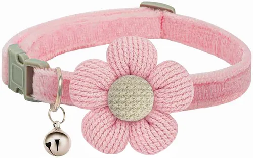 Collar para perros pequeños con flor, Collares para cachorros XS, Collares para perros pequeños con campana para niña niño perrito pequeño (Rosa)