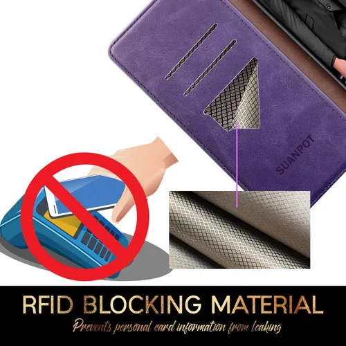 Miniatura 3 de SUANPOT Funda de piel tipo cartera para iPhone 12 Pro Max con bloqueo RFID, tarjetero de crédito, libro de folio magnético de poliuretano para Apple