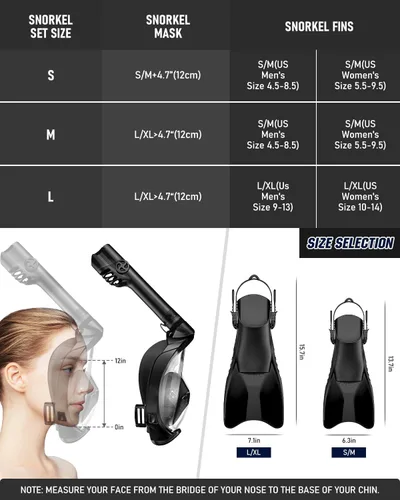 Miniatura 7 de WSTOO Mask Fins Snorkel Set,Snorkeling Gear for Adults,Full Face Snorkel Mask & Adjustable Swim Fins,Dry Top System Anti-Fog Anti-Leak