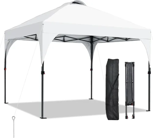 Miniatura 15 de Toldo desplegable de 10 x 10 pies, kiosco fácil de instalar, toldo para exteriores con 3 alturas ajustables para playa, fiestas, campamento, negro.