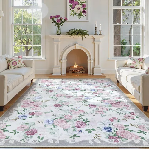 Miniatura 11 de Lahome Alfombra Floral Lavable de 3 x 5 Pies, Alfombras Pequeñas para Dormitorio, Suave Antideslizante, Alfombras para Entrada, Alfombra de Pila