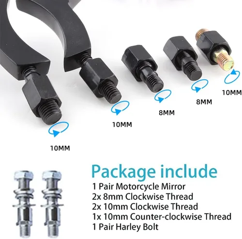 Miniatura 6 de DREAMIZER Espejos retrovisores negros universales de 8 mm/10 mm para motocicleta, compatibles con Harley, bicicleta de calle, scooter, chopper