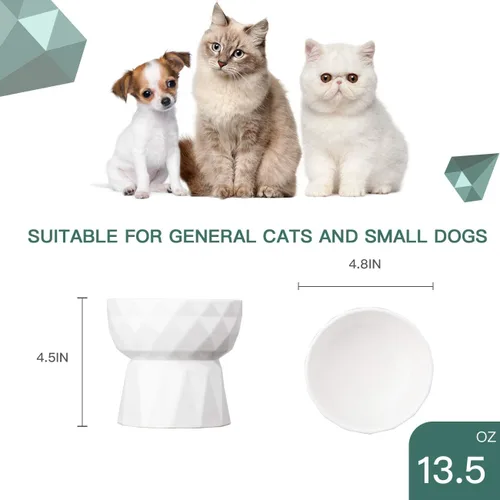 Miniatura 2 de Frewinky Cuencos para gatos, cuencos de cerámica para gatos antivómitos, juego de cuencos elevados para alimentos y agua para gatos y perros Blanco