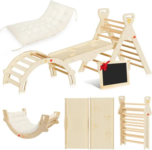 Pikler - Juego de triángulos 8 en 1 plegable Montessori Juguetes de escalada de madera para niños pequeños de 1 a 5 años, gimnasio de selva interior