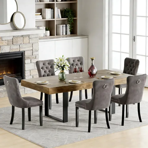 Miniatura 43 de Juego de mesa de comedor extensible de 5 piezas para 4, mesa de cocina de madera marrón de 63-78.7 pulgadas con 4 sillas acolchadas beige, juego