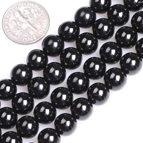Miniatura 74 de GEM-Inside Cuentas sueltas de piedra natural de lava negra de 8 mm, redondas, piedra de energía para hacer joyas 15' Negro
