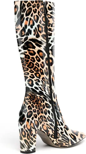 Miniatura 187 de AMBELIGHT Botas altas hasta la rodilla con cremallera y puntera puntiaguda para mujer, de patente sólida, tacón alto, 3.3 pulgadas