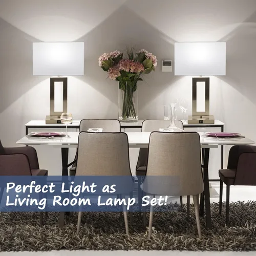 Miniatura 7 de Juego de 2 lámparas de mesa con control táctil con USB doble, regulable de 3 vías para dormitorio, sala de estar, oficina, bombillas LED incluidas