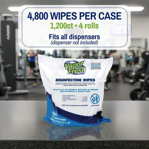 Miniatura 5 de Vapor Fresh Toallitas desinfectantes – 1200 unidades x 4 rollos (4,800 toallitas en total) desinfectante de grado comercial alimentado por plantas