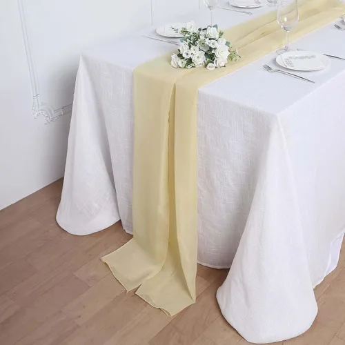 Miniatura 22 de Tableclothsfactory Camino de mesa de gasa de amatista de 22 x 80 pulgadas para bodas, fiestas, banquetes, decoración, ajuste rectangular y mesa