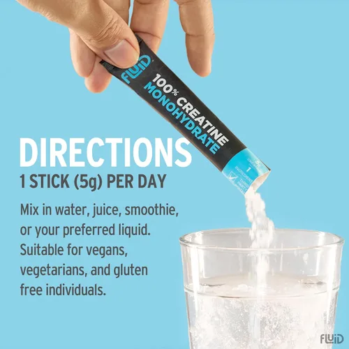 Miniatura 6 de Fluid Creatina - Certificado Informed Sport Polvo micronizado ultrafino 100% monohidrato de creatina Sin sabor Paquetes de bastones de viaje