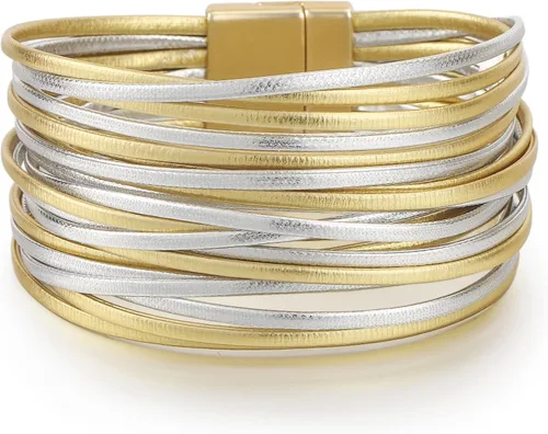 Miniatura 13 de Edoneery - Pulsera envolvente de cuero para mujer, brazalete de puño de múltiples capas hecho a mano estilo bohemio con cuentas de cristal