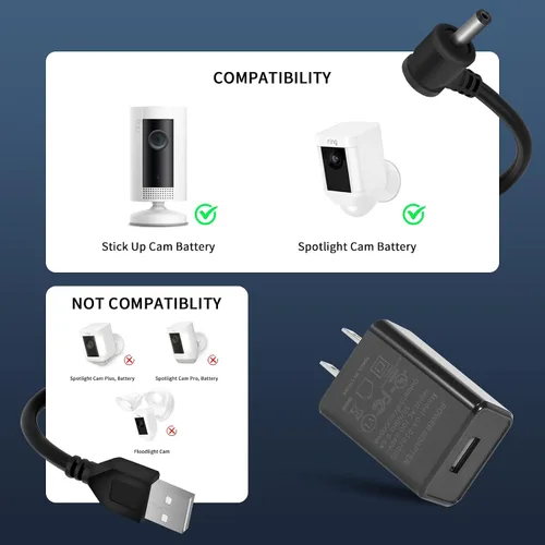 Miniatura 4 de Cables de carga de 30 pies para anillo resistente a la intemperie, cable de carga para interiores y exteriores con adaptador de corriente rápido