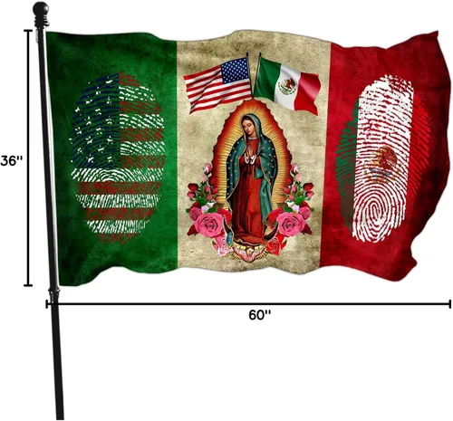 Miniatura 8 de Bandera de México – Bandera de la amistad de Estados Unidos de doble cara con Virgen María – 3 x 5 para exteriores patriótica mexicana americana