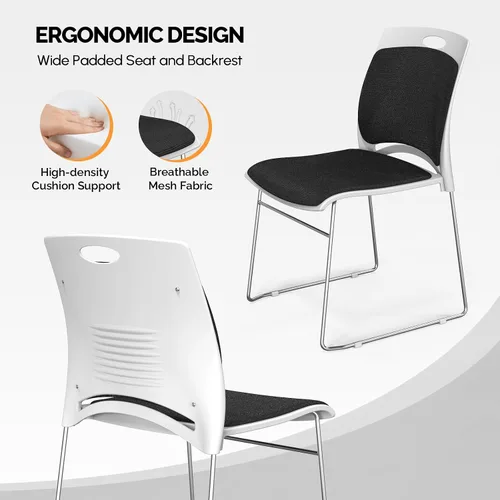 Miniatura 4 de VINGLI Juego de 4 sillas apilables de oficina con base de trineo de metal, asiento y respaldo ergonómicos acolchados de plástico, capacidad de 350