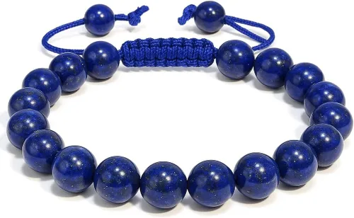Adjustable Crystal Bracelet – Gemstone Bead Bracelet with Adjustable Macrame String – Chic Gemstone Bracelet for Men and Women – 8mm Round Healing