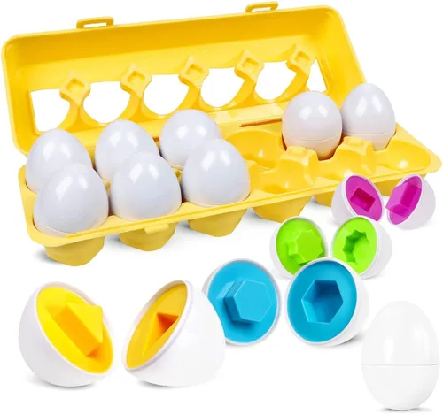Huevos a juego de huevos de Pascua para niños pequeños, rompecabezas clasificador de reconocimiento de colores y formas, aprendizaje temprano,