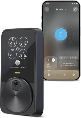 Lockly PIN Genie Pro Zeno Series Smart Lock, cerradura de puerta de entrada sin llave con llave Apple Home, cerradura de cerrojo de teclado Wi-Fi