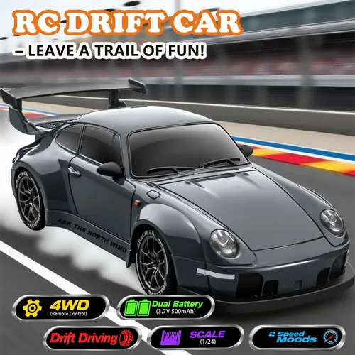 Miniatura 2 de Auto de Deriva RC, Vehículo de Control Remoto Escala 1:24 con Luces LED, Neumáticos de Deriva y Dos Baterías, Idea de Regalo de Juguete Deportivo