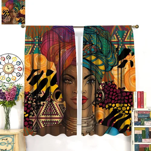 Miniatura 42 de Cortina de mujer africana, con estampado étnico tribal y étnico, reducción de ruido, para dormitorio, sala de estar, cortinas con aislamiento