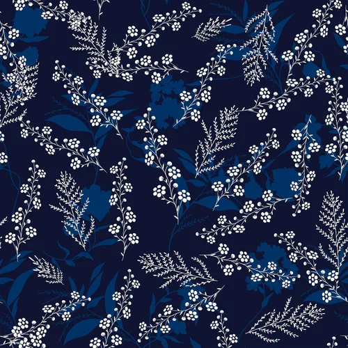 VaryStyle Papel tapiz de ramas florales de 17.7 x 118 pulgadas, color azul marino/blanco, ramas de helecho, papel tapiz floral para despegar y