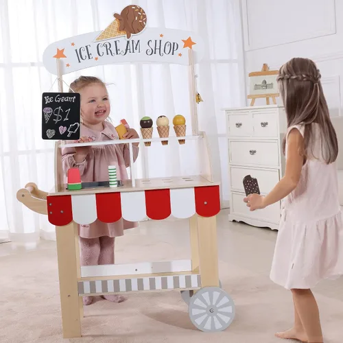 Miniatura 3 de Labebe Carrito de Helados de Madera para Niños, Camión de Helados para Niños Pequeños con Tirador, Juego de Simulación con Pizarra, Campanilla