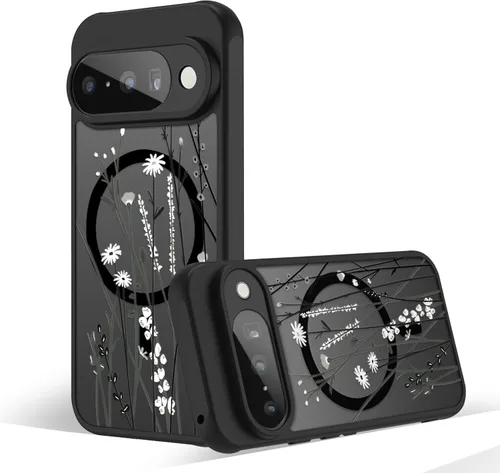 Miniatura 69 de Funda magnética para Google Pixel 10A [Compatible con MagSafe] Funda con patrón floral de flores negras para mujeres y niñas, con borde de TPU Rama