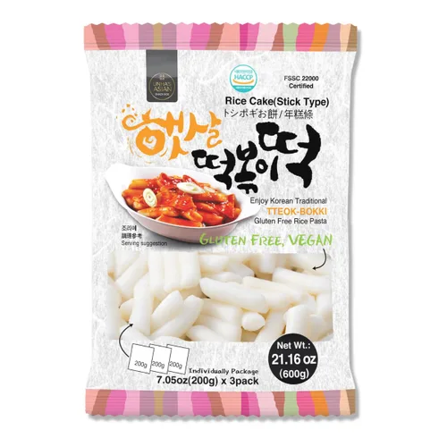 Unha's Asian Snack Box - Pastel de arroz coreano - 1 paquete (3 paquetes individuales) vegano sin OMG sin gluten Tteok Pasta21.16 oz (3 unidades