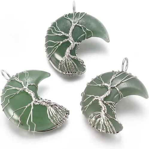 Miniatura 11 de Beadthoven - Dijes de árbol de la vida con luna creciente, dijes de piedra de amatista, colgantes de piedras naturales envueltas en alambre, dijes