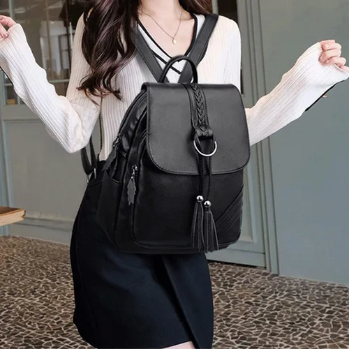 Miniatura 3 de Mochila de moda para mujer, monederos de PU con diseño multiusos, bolso con asa superior (color : negro, tamaño: 30 x 26 x 12)