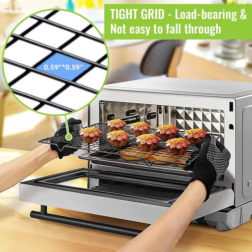 Miniatura 4 de HULISEN Rejilla de enfriamiento de 16 x 10 pulgadas, estante antiadherente para hornear con mango que se adapta a media bandeja de hoja, estantes