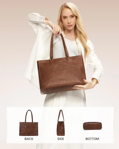 Miniatura 6 de LOVEVOOK Bolsa para laptop para mujeres, bolsa de mano para laptop de 15.6 pulgadas para mujeres, bolsas de mano de trabajo de cuero vintage