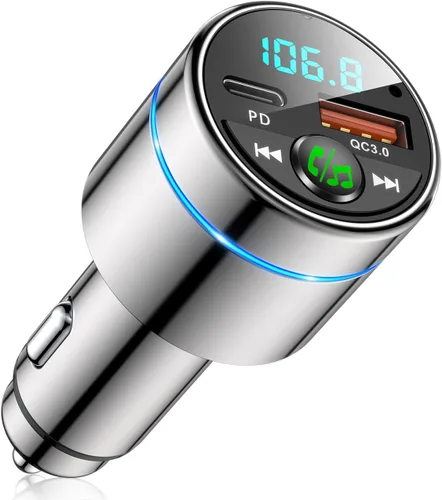 Transmisor FM para coche Bluetooth 5.3, totalmente metálico PD 20W y QC3.0 18W cargador rápido, kit de radio FM inalámbrica para coche, adaptador