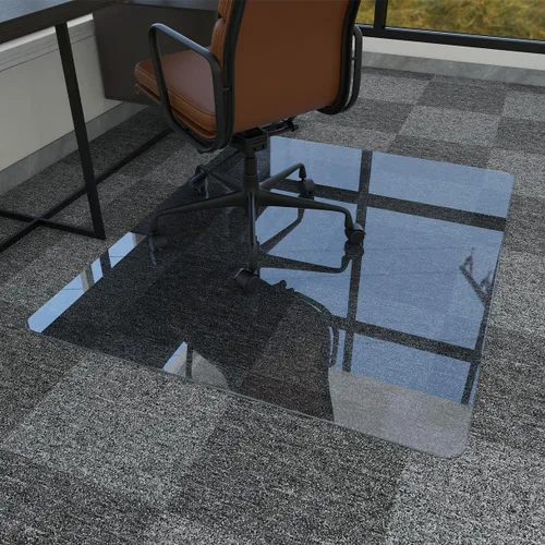 Easly Tapete para silla de 46" x 55" para alfombra - Tapete para silla de oficina - Tapete de piso de vidrio templado para hogar/oficina/alfombra -