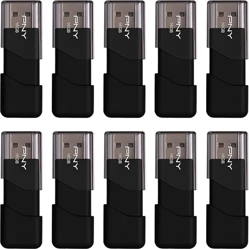 PNY Unidad flash USB 2.0 Attaché 3 de 16 GB, color negro (paquete de 10)