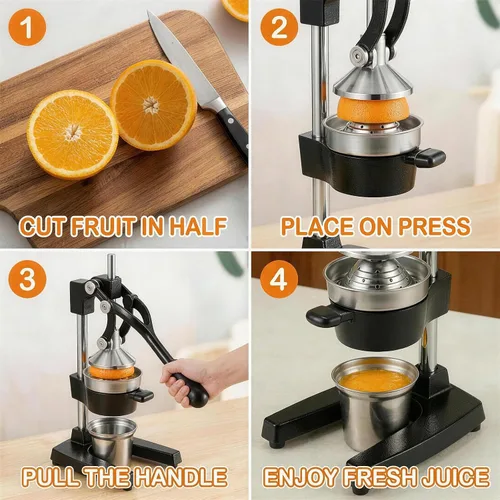 Miniatura 4 de Exprimidor manual de cítricos de hierro fundido, exprimidor manual de naranja con taza y colador de acero inoxidable 304, prensa de granada