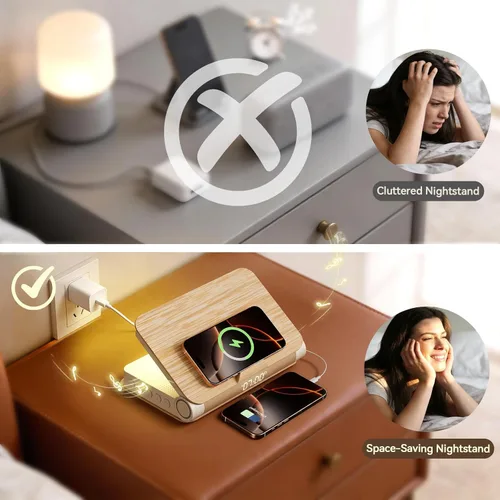 Miniatura 8 de Vivilumens Relojes Despertadores de Libro Cargador Inalámbrico Altavoz Bluetooth Lámpara de Amanecer Fuerte para Personas con Sueño Pesado Adultos