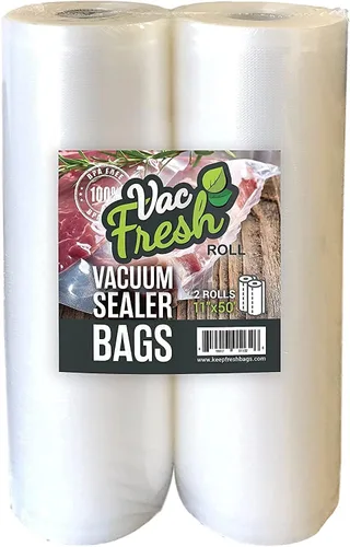 Vac Fresh Food - Rollos selladores al vacío (2, 11 pulgadas x 50 pies) bolsas de almacenamiento de alimentos en relieve de 3.5 mil, bolsas de