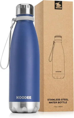 Miniatura 18 de koodee Botella deportiva de agua aislada al vacío de doble pared de acero inoxidable, 17 oz, con forma de botella de refresco, a prueba de fugas