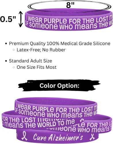 Miniatura 7 de Fight Like a Girl Paquete de 10 pulseras con texto en inglés "I Wear Purple for The Lost Memories of Someone Who Means The World To Means The World