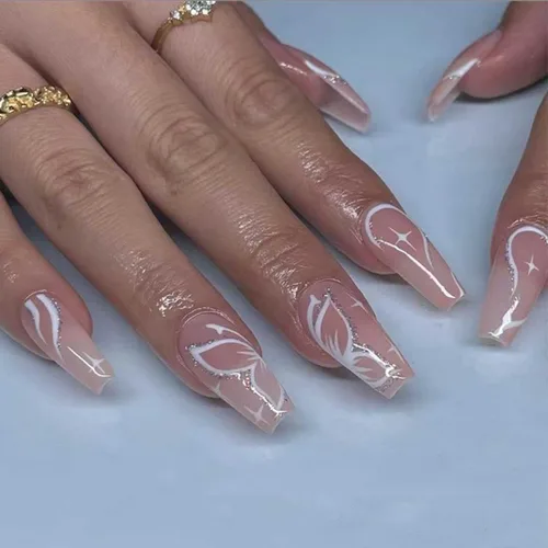 Miniatura 8 de Uñas postizas a presión con puntas francesas, uñas postizas de color rosa medio con diamantes de imitación brillantes, uñas postizas acrílicas