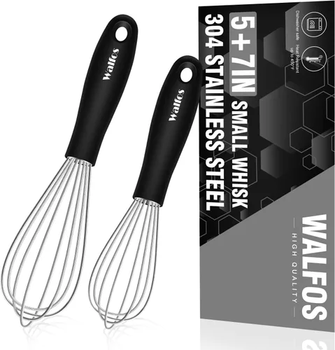 Miniatura 17 de Walfos Batidor de silicona, batidor de alambre de acero inoxidable, juego de 3 batidores de cocina resistentes al calor a 480 °F para utensilios
