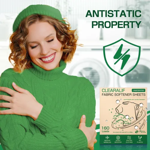 Miniatura 2 de CLEARALIF Hojas suavizantes de tela para lavandería, sin perfume, 160 cargas, respetuoso del medio ambiente, ideal para viajes, apartamentos