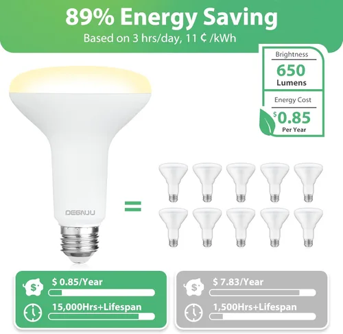 Miniatura 5 de DEGNJU Paquete de 6 bombillas LED empotradas BR30, bombillas de inundación regulables para interiores, CRI80 7 W, equivalente a 65 W, 2700 K, blanco