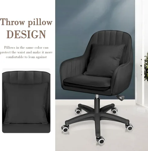 Miniatura 6 de Bonita silla de oficina – Silla de trabajo ajustable, moderna y cómoda, giratoria de 360 grados, respaldo medio, adecuada para oficina en casa