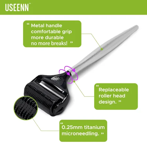 Miniatura 3 de Rodillo Derma de titanio ultra ancho para cara, cabello, barba, cuero cabelludo, piel, cuerpo, mango de metal, rodillo de microagujas 1200