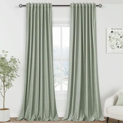 Miniatura 44 de Cortinas de lino 100% opacas para dormitorio, 102 pulgadas de largo, con pestaña trasera, bolsillo para barra, paneles acústicos con aislamiento